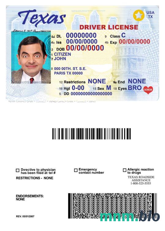 Szablon prawa jazdy USA Texas w formacie PSD, ze wszystkimi czcionkami